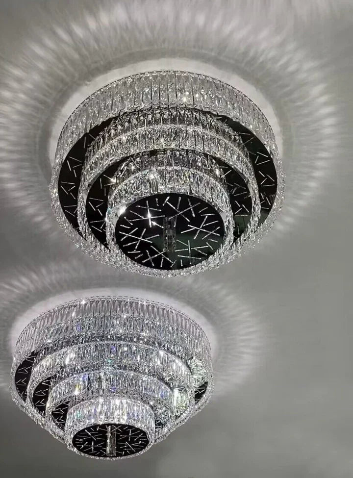 Oversized Modern Creative Flush Mount Round Multi-layers Crystal Pendant Chandelier for Living/Dining Room/Hallway-MEET LIGHTING