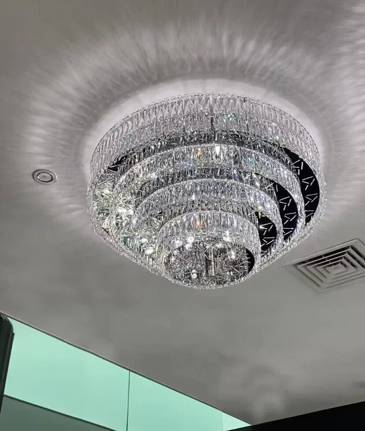Oversized Modern Creative Flush Mount Round Multi-layers Crystal Pendant Chandelier for Living/Dining Room/Hallway-MEET LIGHTING