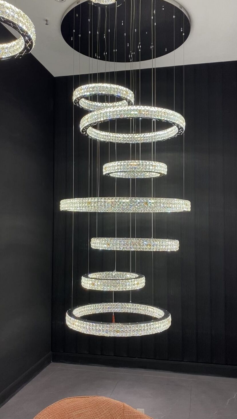 New Modern Light Luxury Oversized Multi-tiered Rings Crystal Chandelier for Staircase/Duplex/High-ceiling Space-MEET LIGHTING