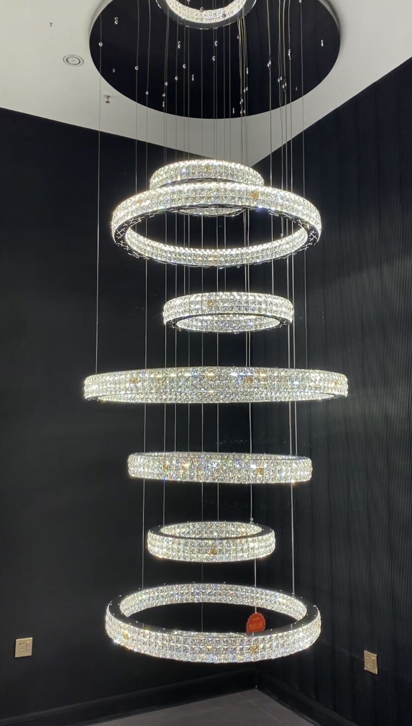 New Modern Light Luxury Oversized Multi-tiered Rings Crystal Chandelier for Staircase/Duplex/High-ceiling Space-MEET LIGHTING