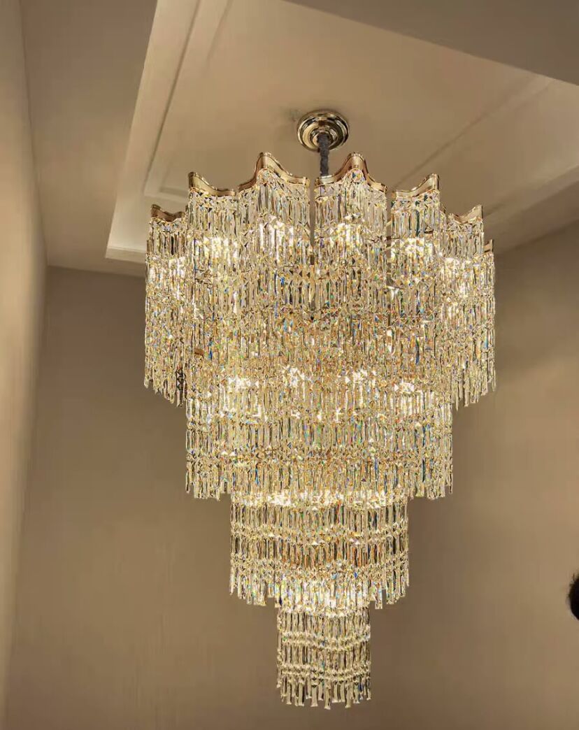 Extra Large Luxury Multi-tiered Crystal Chandelier in Gold Finish for Foyer/Staircase-MEET LIGHTING