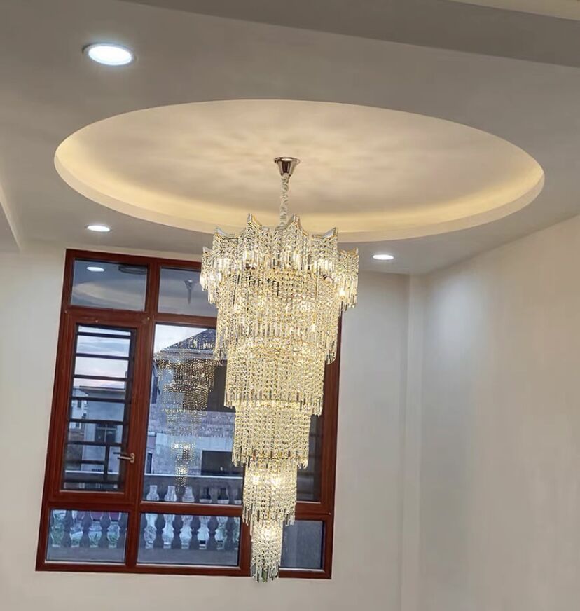 Extra Large Luxury Multi-tiered Crystal Chandelier in Gold Finish for Foyer/Staircase-MEET LIGHTING