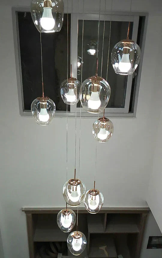 Nordic Designer Long Spiral Glass Chandelier Modern Light Luxury Decorative Light Fixture For Staircase/Hallway-MEET LIGHTING