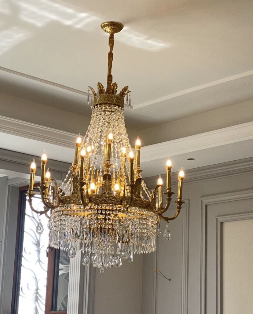 Stunning Oversized Luxury Golden Metal Candle Crystal Tassel Chandelier For High-ceiling Staircase/Entryway/Living/Meeting Room-MEET LIGHTING