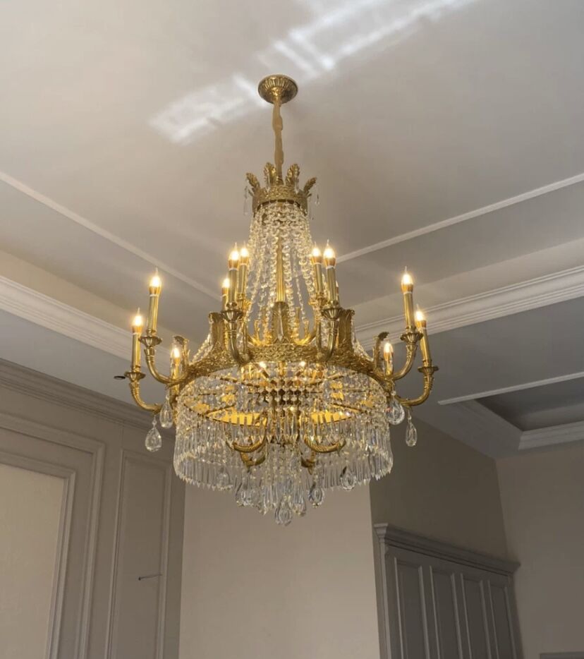 Stunning Oversized Luxury Golden Metal Candle Crystal Tassel Chandelier For High-ceiling Staircase/Entryway/Living/Meeting Room-MEET LIGHTING