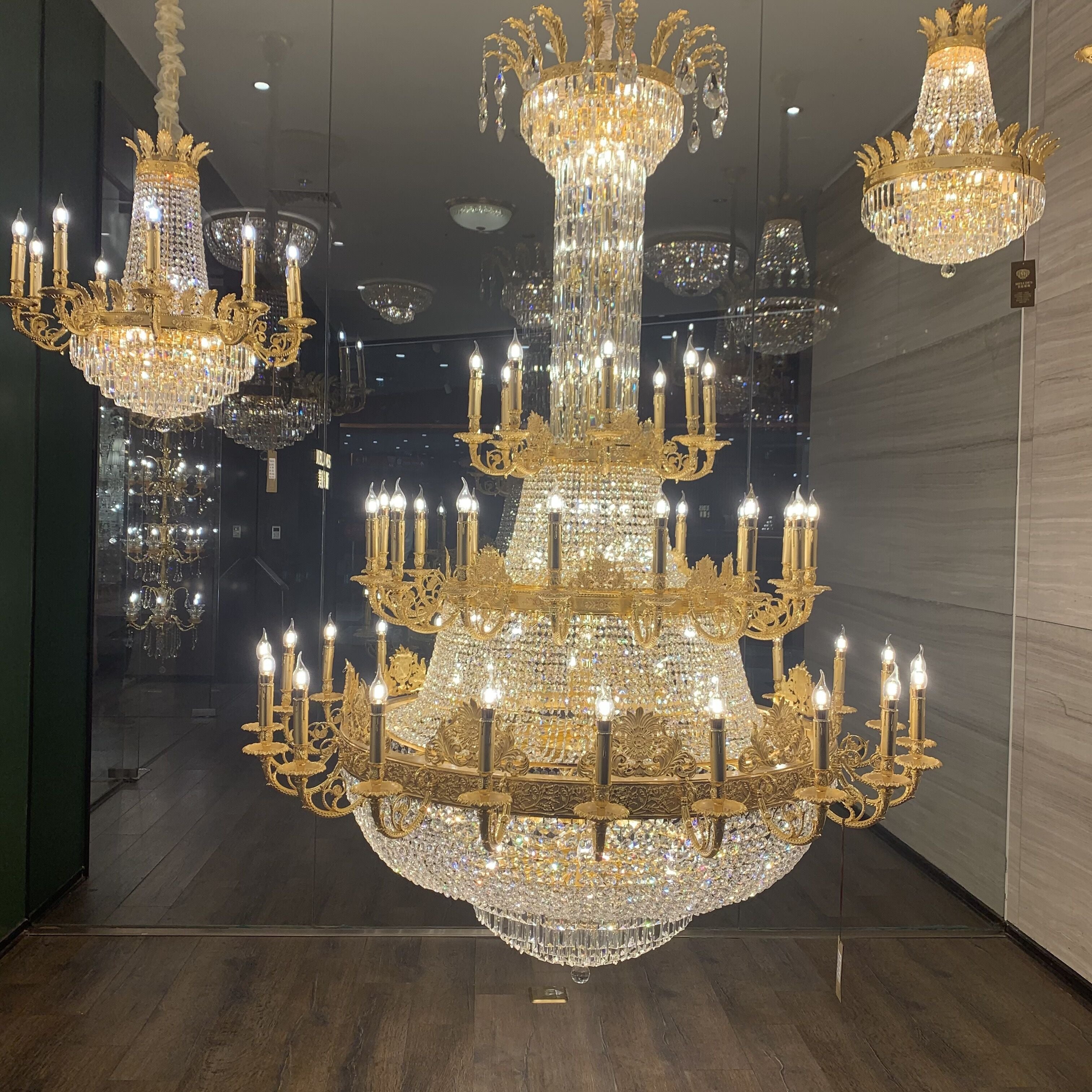 Luxury Empire Multi-tiered Candle Light Crystal Chandelier in Gold Finish for Foyer/Living Room/Staircase/Villa-MEET LIGHTING