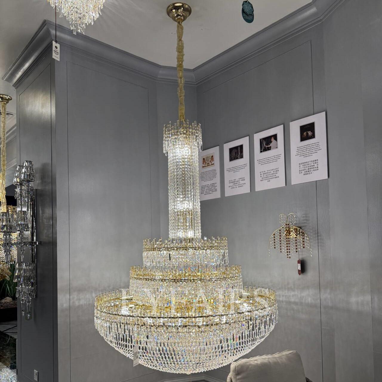 Luxury Oversized Gold European Pagoda-inspired Crystal Chandelier for Foyer/Staircase/Hallway/Entryway-MEET LIGHTING