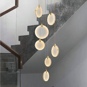 Queenie marble disc Long Round chandelier For Loft-MEET LIGHTING