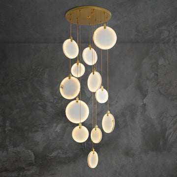 Queenie marble disc Long Round chandelier For Loft-MEET LIGHTING