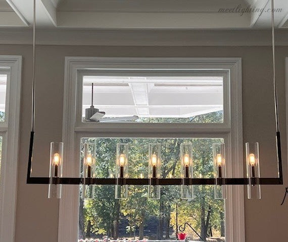 Ravelle Glass Shaded Modern Linear Chandelier 59"-MEET LIGHTING