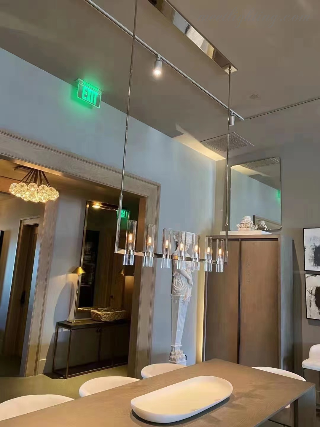 Ravelle Glass Shaded Modern Linear Chandelier 59"-MEET LIGHTING