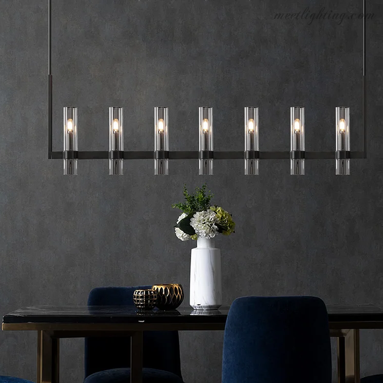 Ravelle Glass Shaded Modern Linear Chandelier 59"-MEET LIGHTING