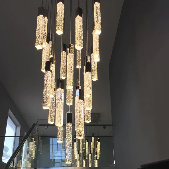 Modern Glacier Bubble Crystsal Sticks Chandelier in Gold/Chrome/Black Finish for Staircase/Foyer-MEET LIGHTING