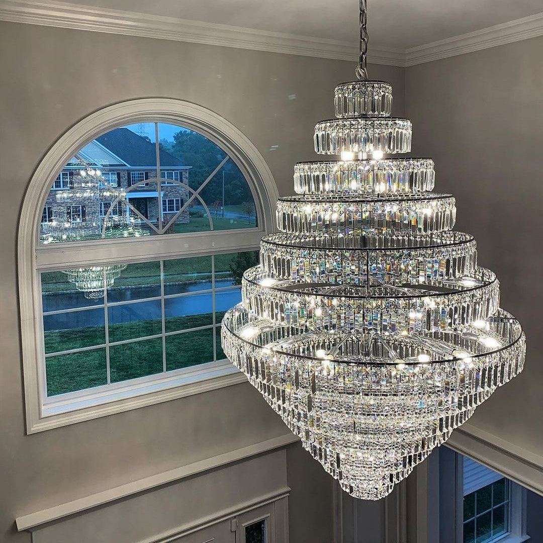 Chrome/ Silver/ Gold Extra Large Chandelier For Foyer Living Room Staircase Crystal Ceiling Lighting Fixture-MEET LIGHTING