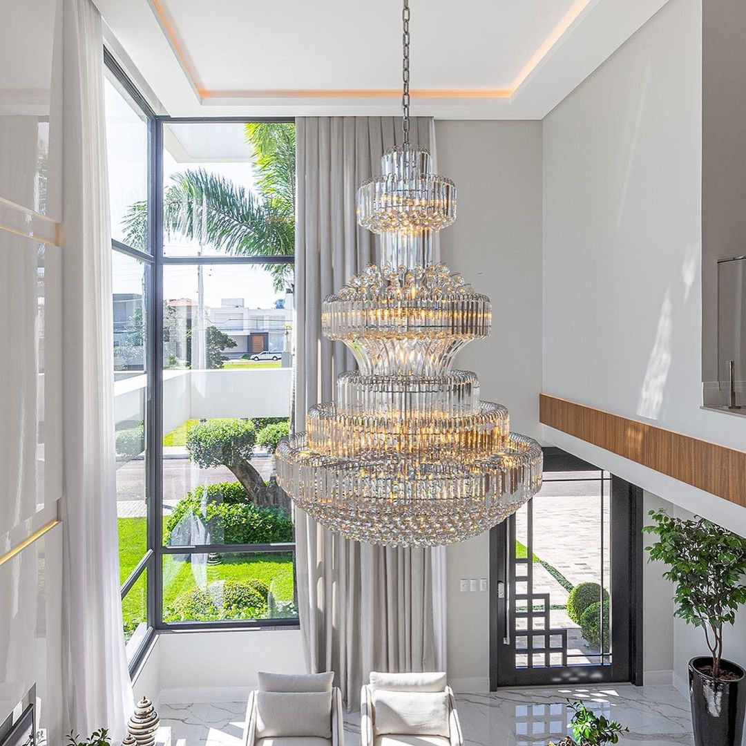Golden Era Grand Cascade Clear Crystal Chandelier for High-ceiling-MEET LIGHTING