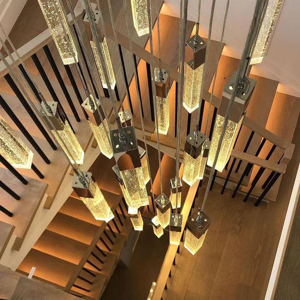 Modern Glacier Bubble Crystsal Sticks Chandelier in Gold/Chrome/Black Finish for Staircase/Foyer-MEET LIGHTING