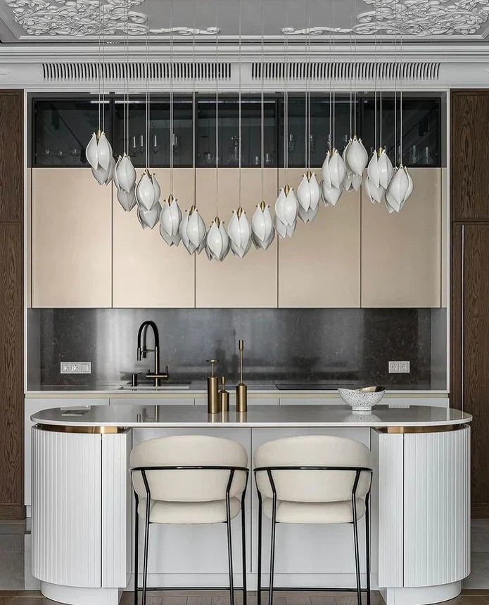 Nordic Magnolia Flower Ceramics Chandelier with Rectangular Canopy-MEET LIGHTING