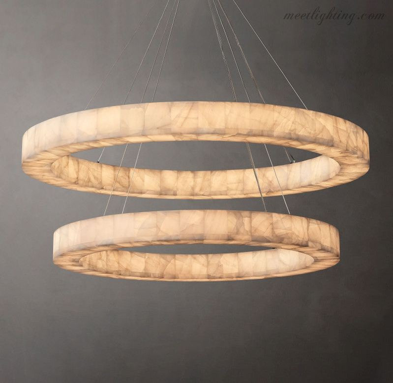 Rivage Two-Tier Luxury Modern Alabaster Round Chandelier 60"-MEET LIGHTING