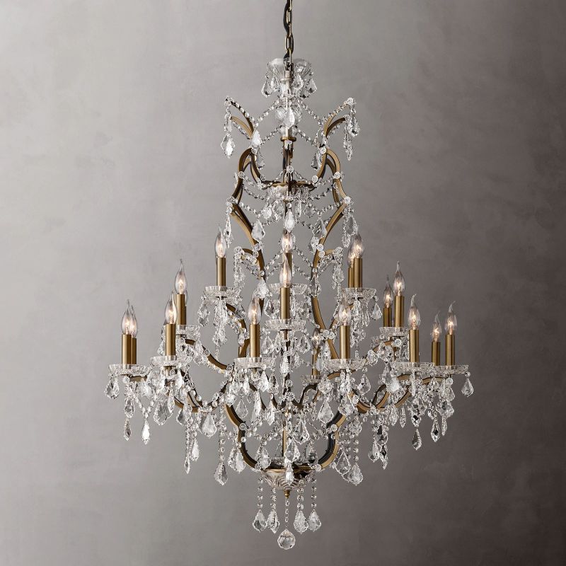 Rococo Iron & Crystal Round Chandelier 40"-MEET LIGHTING