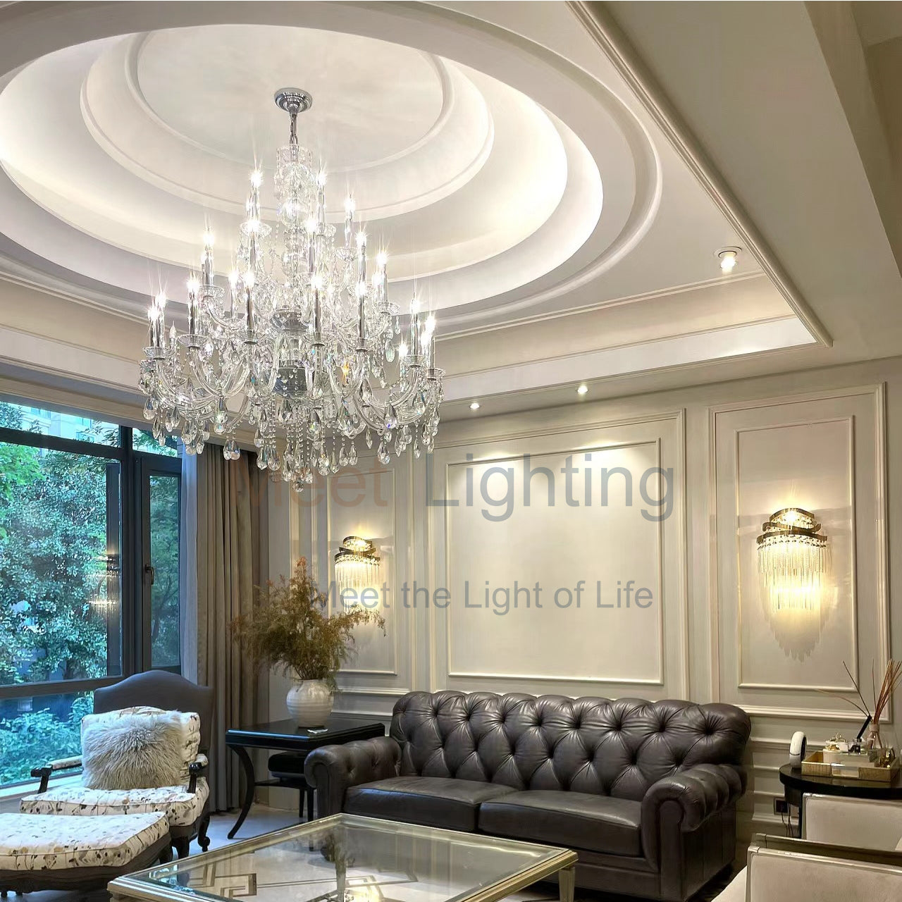 Rococo Iron & Crystal Round Chandelier 40"-MEET LIGHTING