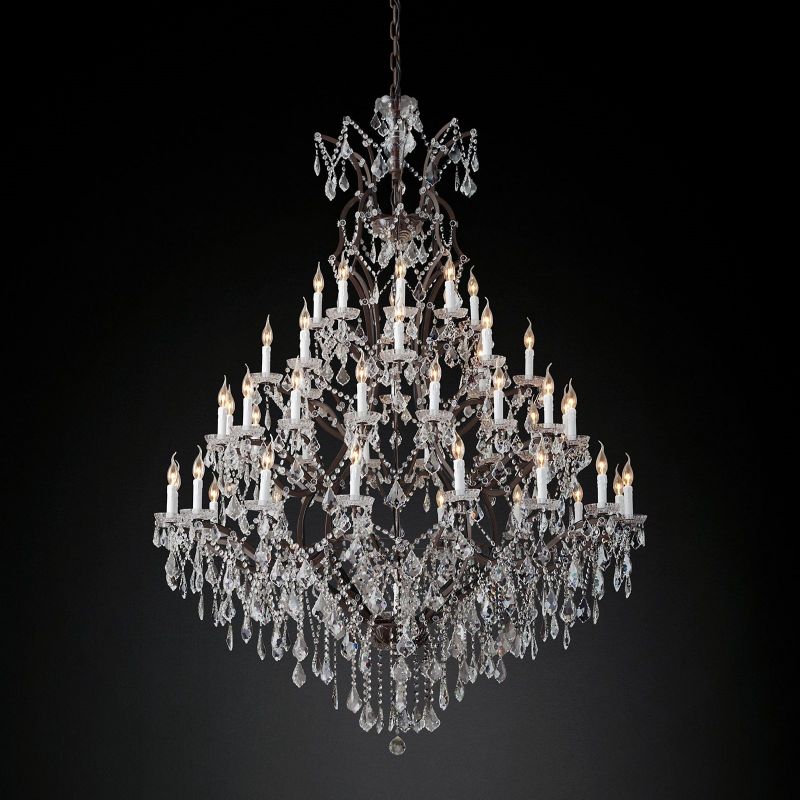 Rococo Iron & Crystal Round Chandelier 60"-MEET LIGHTING