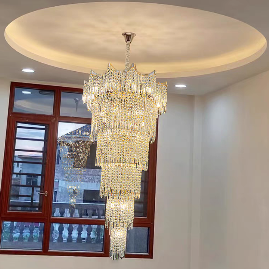Extra Large Luxury Multi-tiered Crystal Chandelier in Gold Finish for Foyer/Staircase-MEET LIGHTING