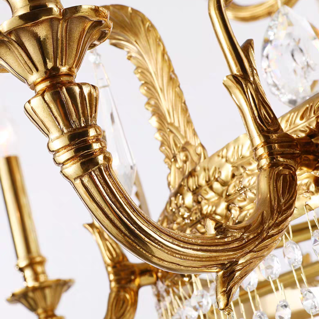 Stunning Oversized Luxury Golden Metal Candle Crystal Tassel Chandelier For High-ceiling Staircase/Entryway/Living/Meeting Room-MEET LIGHTING