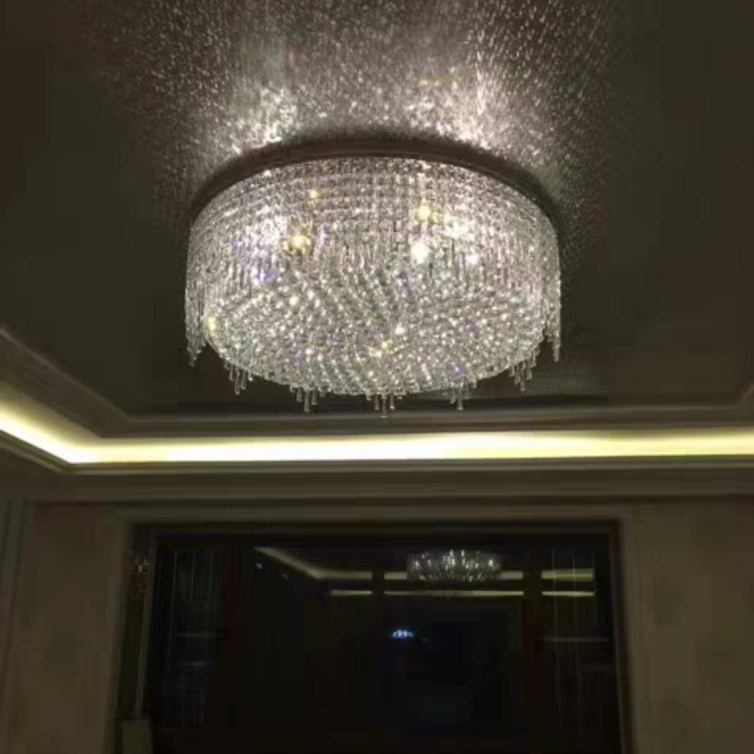 Minimalist Light Luxury Flush Mount Round Crystal Chandelier-MEET LIGHTING