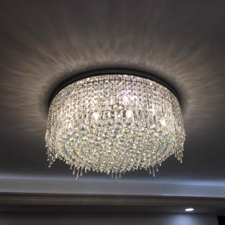 Minimalist Light Luxury Flush Mount Round Crystal Chandelier-MEET LIGHTING