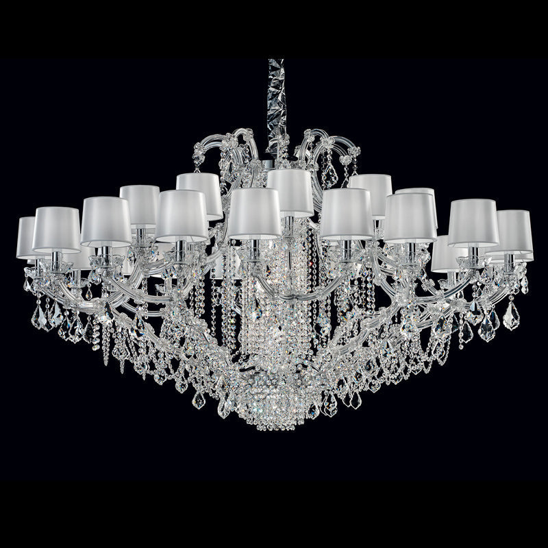 Crystal chandelier with white lampshades