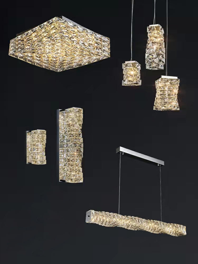 Square Crystal Flush Mounted Living/ Bedroom Chandelier Shining Ceiling Lighting Fixture For Hotel Decor-MEET LIGHTING