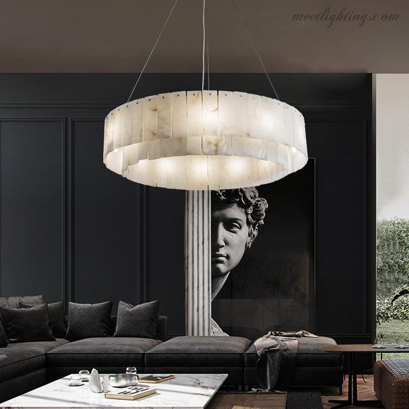 Theseus Alabaster Anne Modern 2 tier Round Art Chandelier-MEET LIGHTING