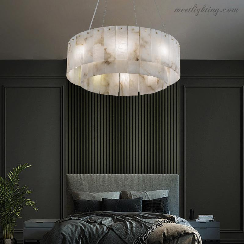 Theseus Alabaster Anne Modern 2 tier Round Art Chandelier-MEET LIGHTING