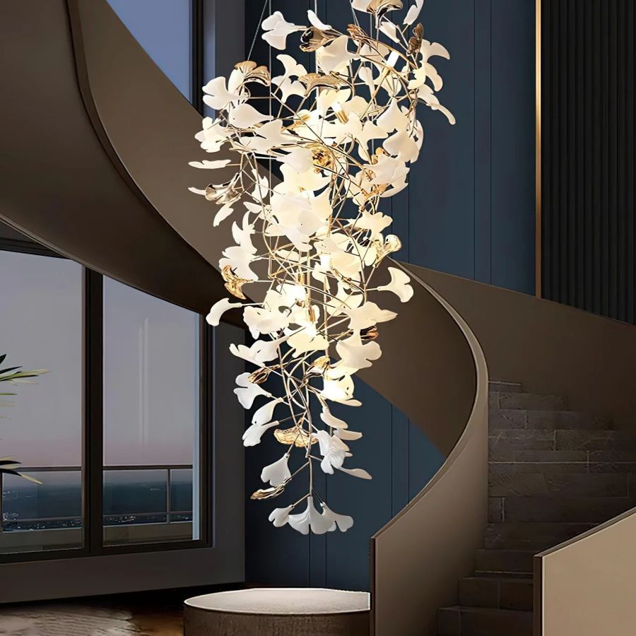 Tight Spiral Ginkgo Leaf Chandelier-MEET LIGHTING