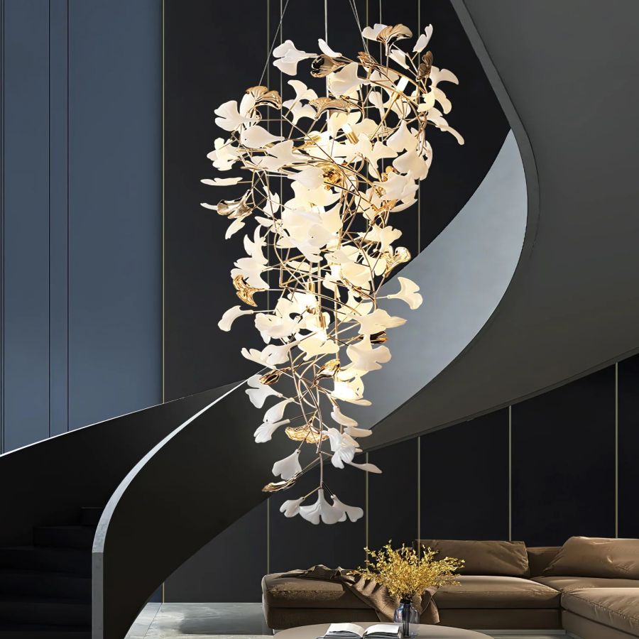 Tight Spiral Ginkgo Leaf Chandelier-MEET LIGHTING