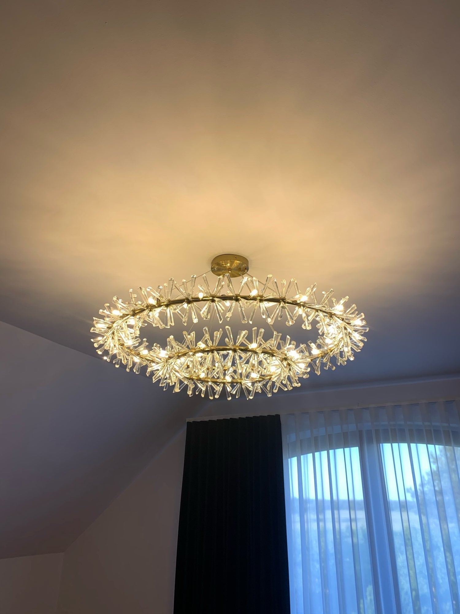 2 Wheel Frozen Ice Crystal Chandelier Light For Living Room Dining Hall-MEET LIGHTING