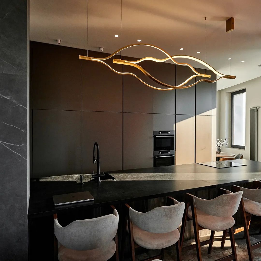 Modern Simple Brass Waving Chandelier for Living/Dining Room/Kitchen Island-MEET LIGHTING