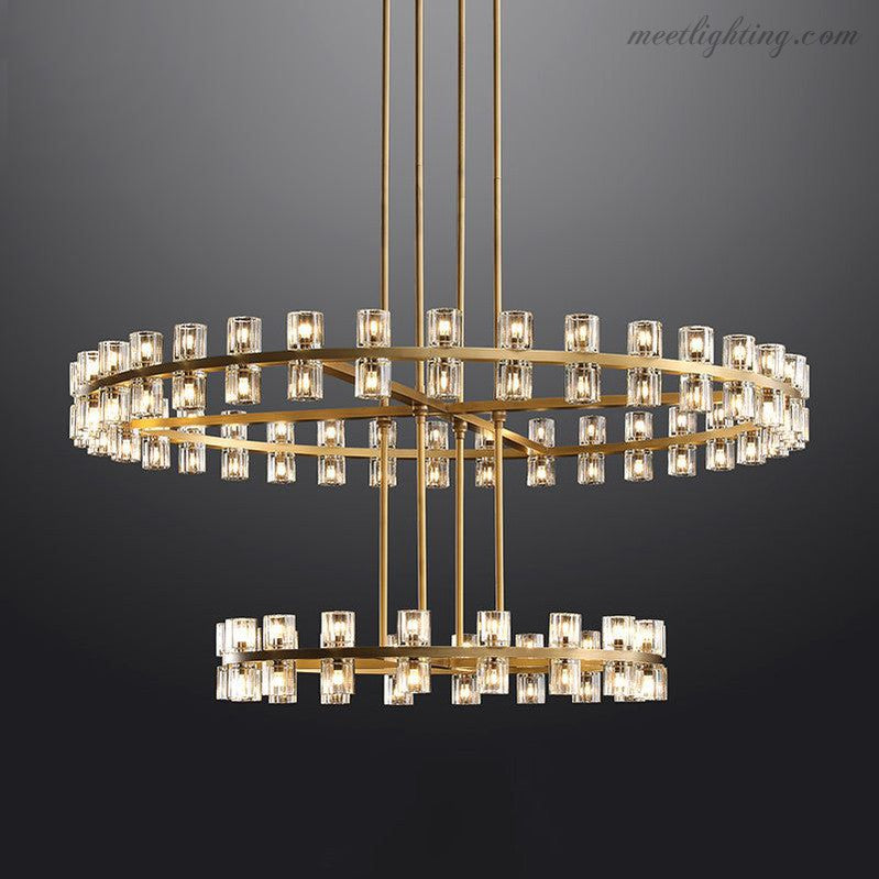 Arcachon Crystal Shade Two-Tier Round Chandelier 60"-MEET LIGHTING