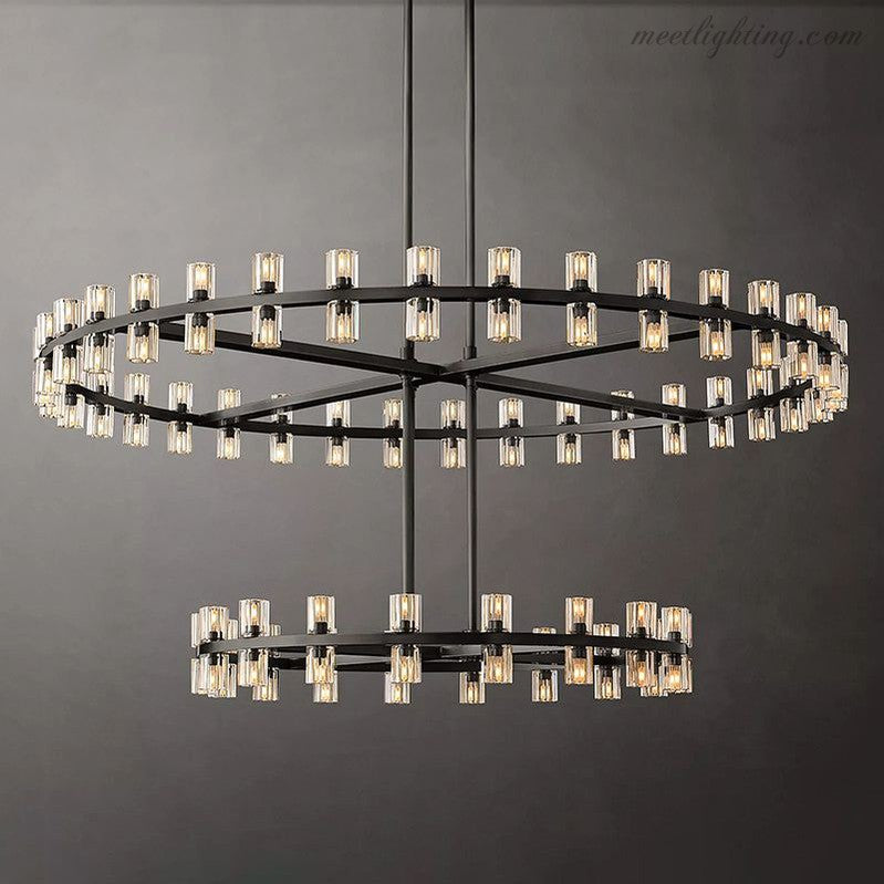 Arcachon Crystal Shade Two-Tier Round Chandelier 60"-MEET LIGHTING
