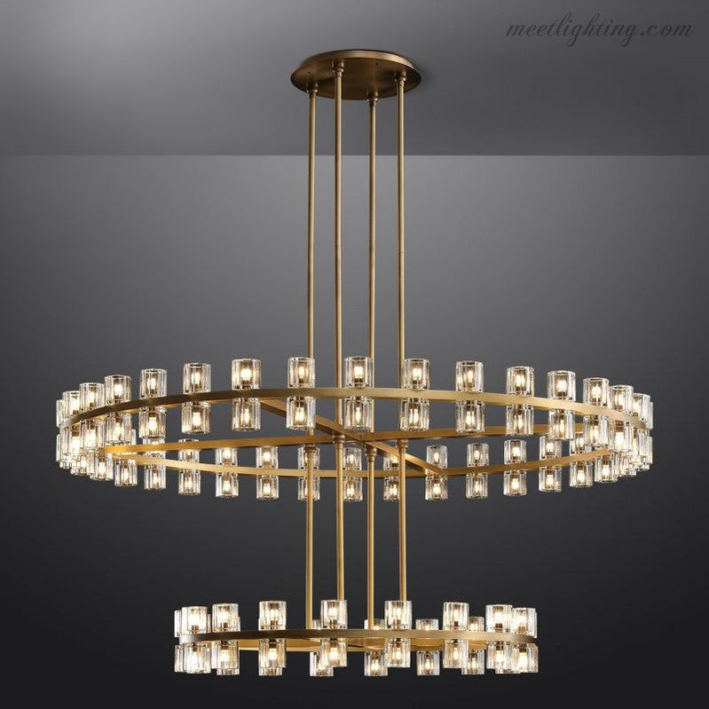 Arcachon Crystal Shade Two-Tier Round Chandelier 60"-MEET LIGHTING
