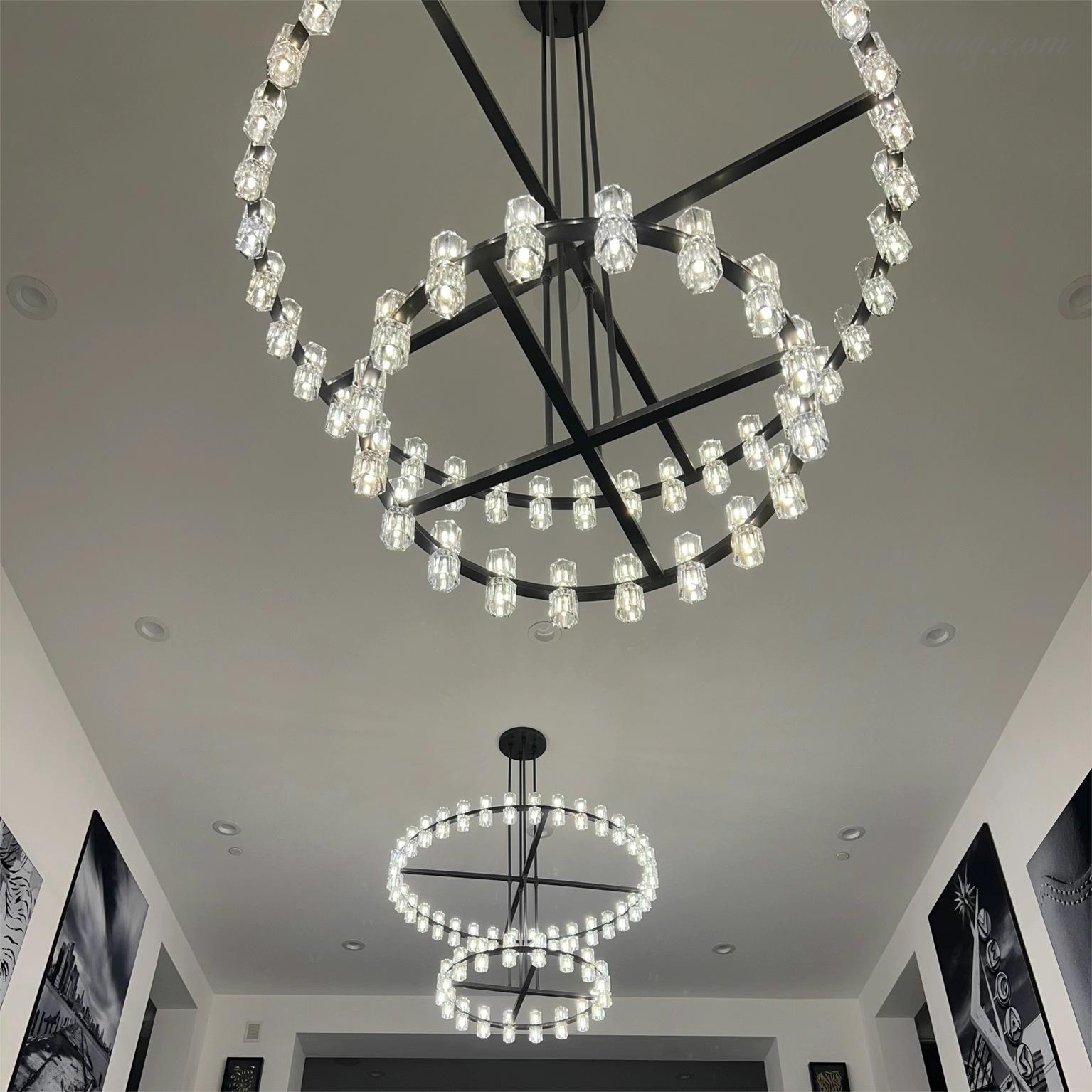 Arcachon Crystal Shade Two-Tier Round Chandelier 60"-MEET LIGHTING