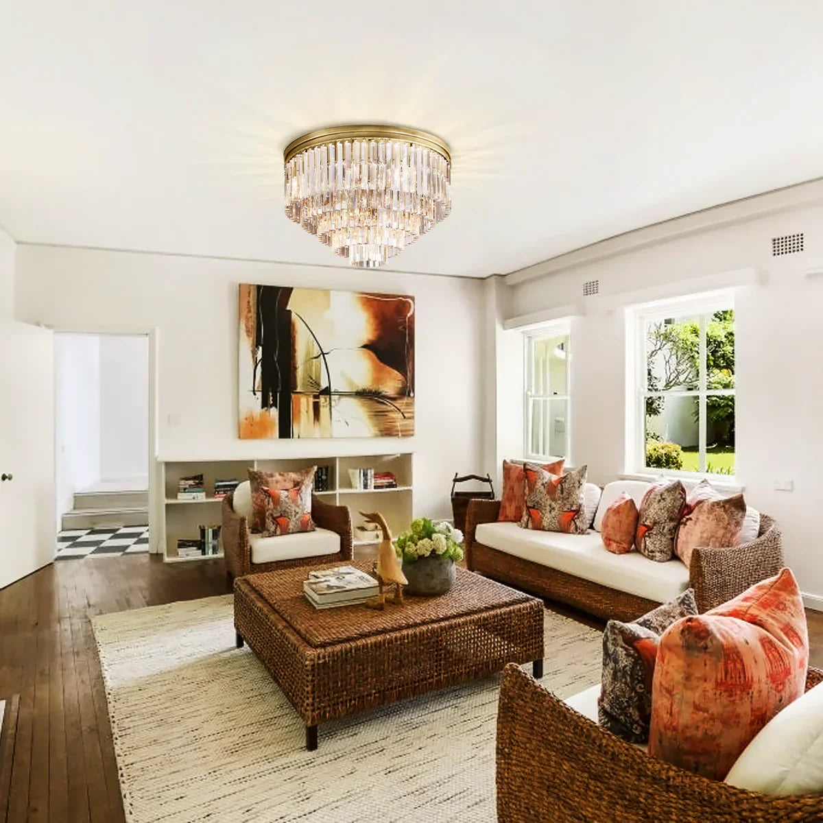 1920s Odeon Crystal Art Deco Round Flushmount 20"