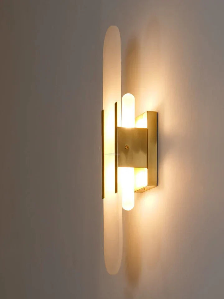 Modern Melange Elongated Alabaster Linear Wall Sconce