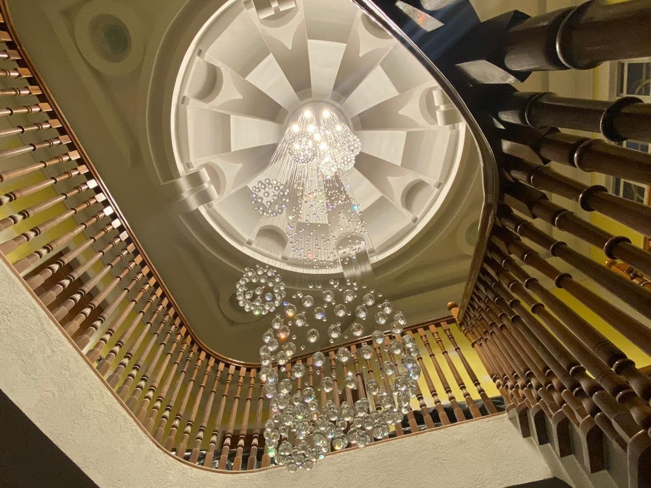 Stately Duplex Crystal Chandelier Spiral Raindrop Globe Shape Ceiling Hanging Light for Entryway/Staircase-MEET LIGHTING