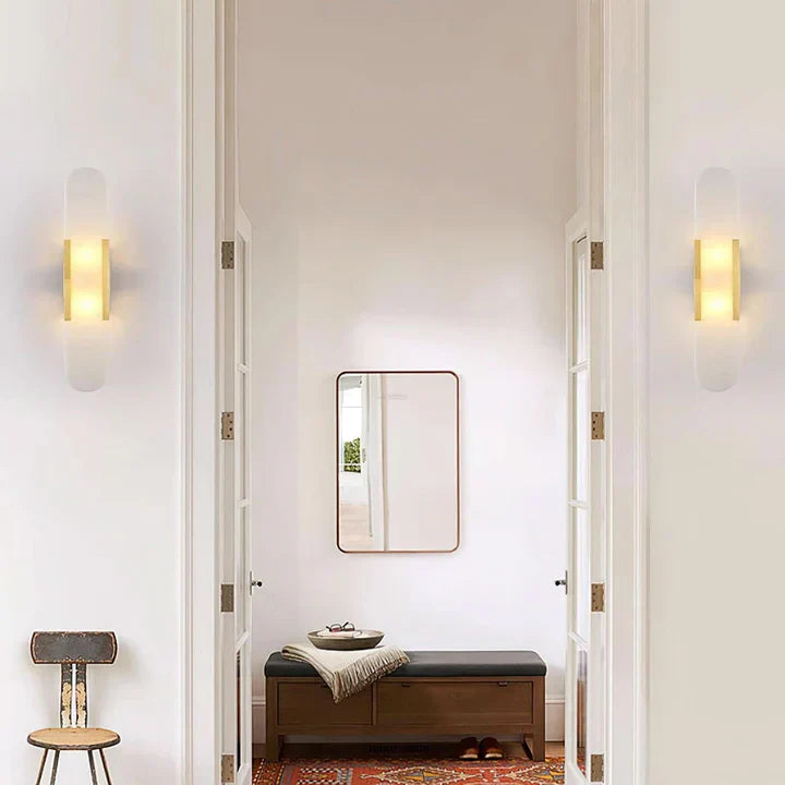 Modern Melange Elongated Alabaster Linear Wall Sconce