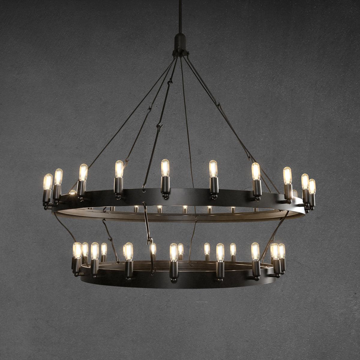 Camine Vintage Filament Two-Tier Round Chandelier 38"