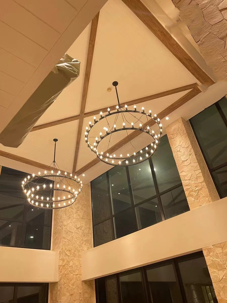 Camine Vintage Filament Two-Tier Round Chandelier 71"