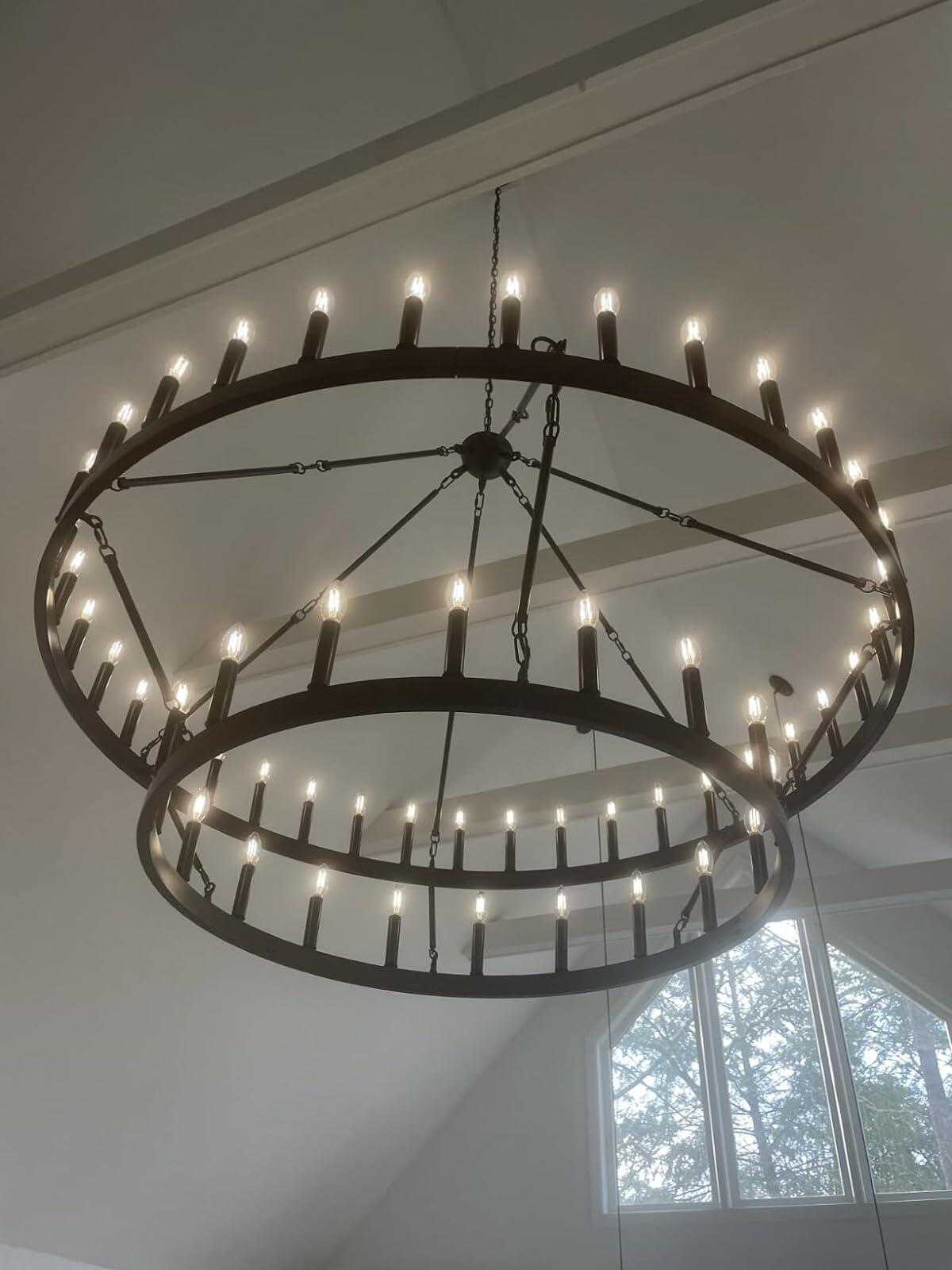 Camine Vintage Filament Two-Tier Round Chandelier 71"