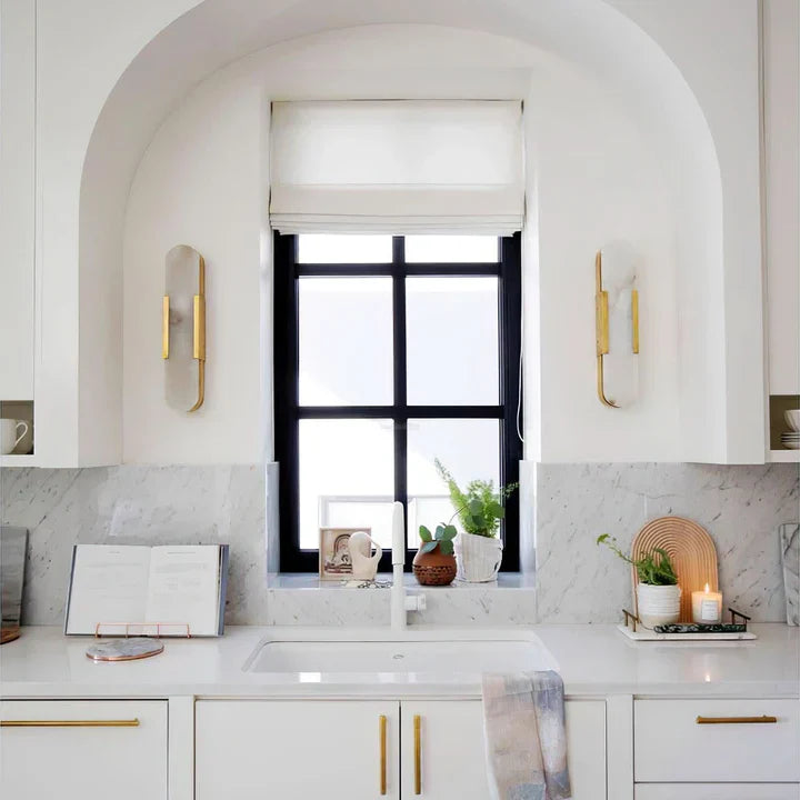 Modern Melange Elongated Alabaster Linear Wall Sconce