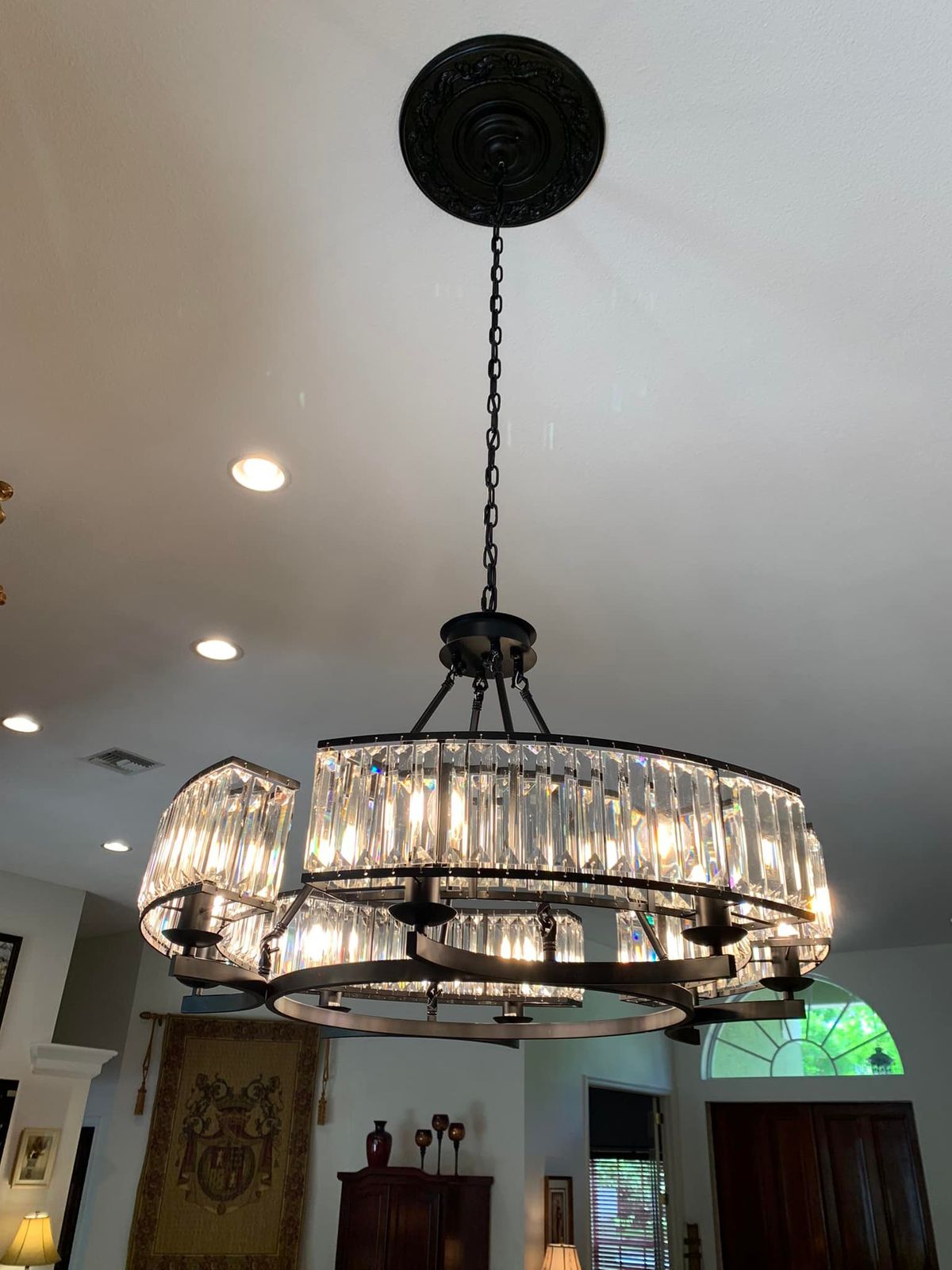 Decorative 6/ 8/ 10/ 12-Light Crystal Ceiling Chandelier Triangular Prism Island Light Fixture Metal Shade for Living Room-MEET LIGHTING